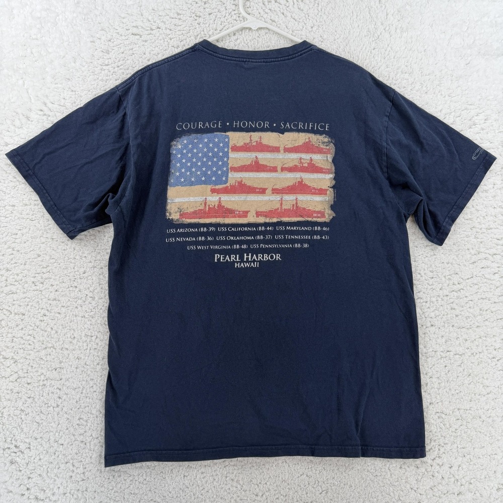 Crazy Shirts Shirt Mens Large Blue Pearl Harbor Flag Graphic Tee T-Shirt Hawaii